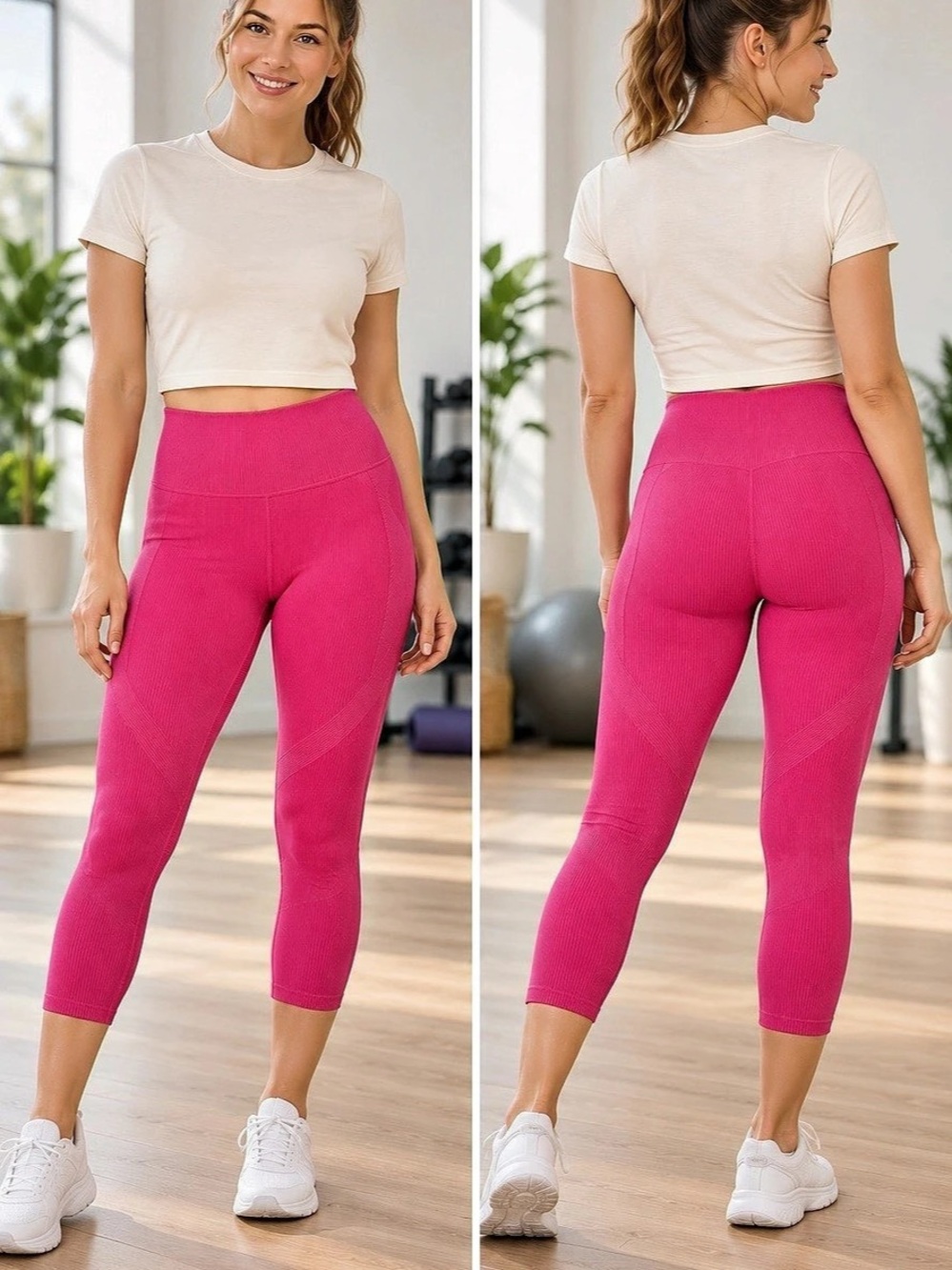 JoyLab High-Rise Ribbed Seamless 7/8 Leggings Pink Medium